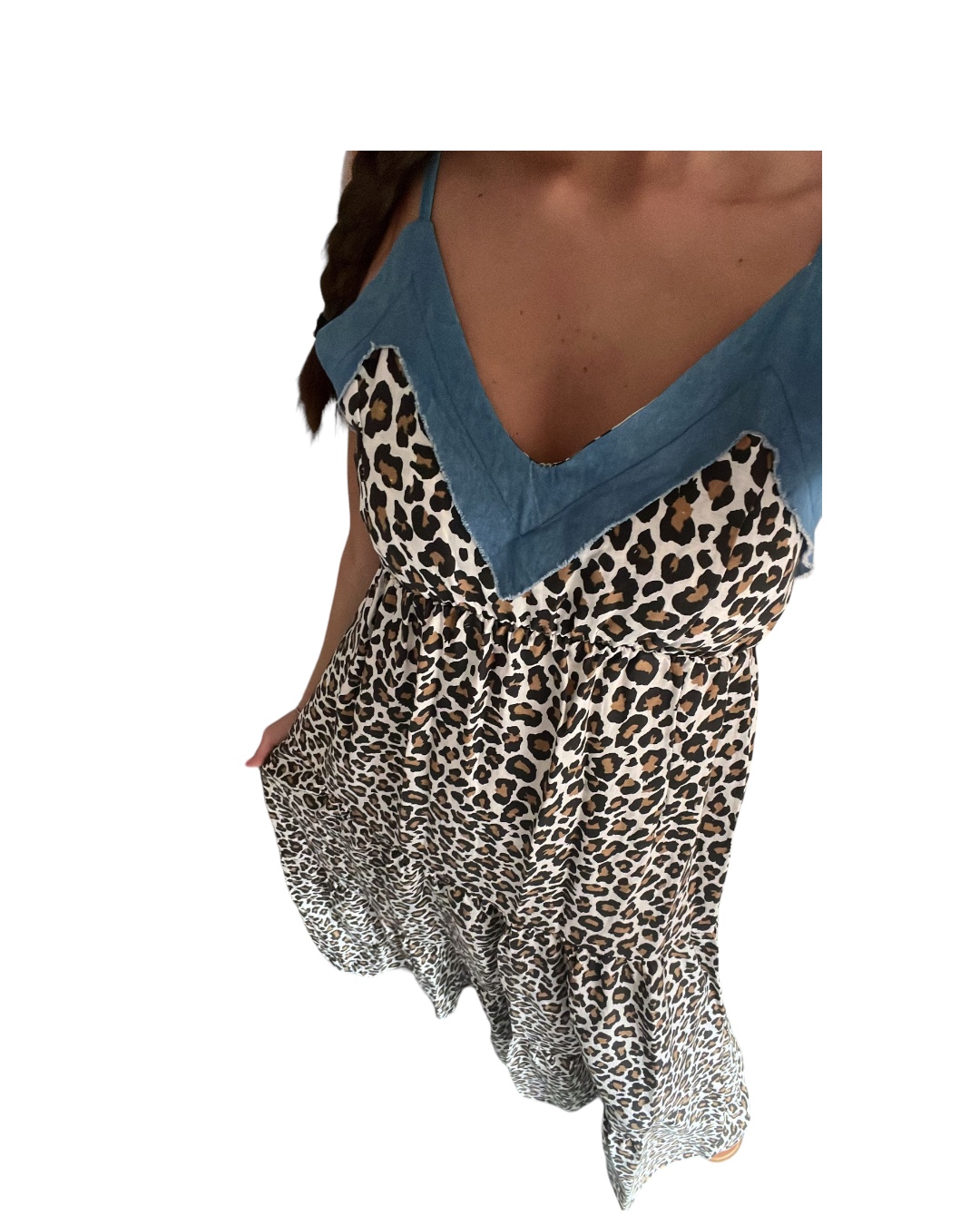 Vestito animalier con denim - immagine 4